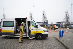 Gaslekkage door graafwerkzaamheden parkeerterrein bouwmarkt