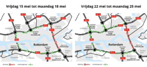 Twee weekendafsluitingen A16 in mei tussen knooppunten Ridderkerk en Terbregseplein
